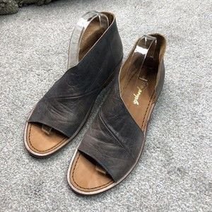 Free People Mont Blanc Sandal 38 Grey Leather Cutout Womens Slip On Shoes